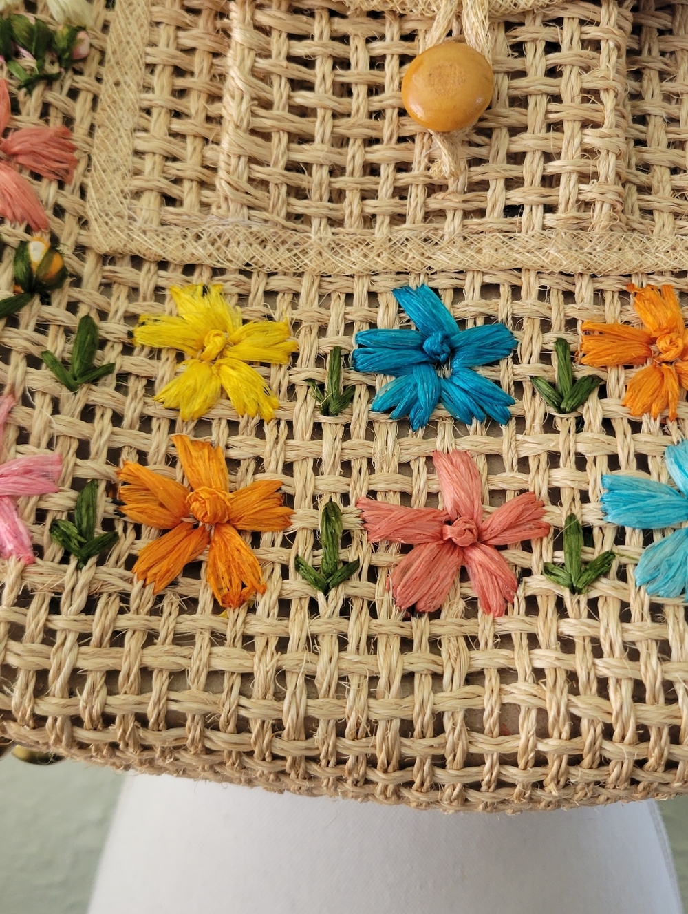 Vintage Woven Straw Raffia Bag Embroidered Floral Tyler Made In Phillipines - Picture 3 of 16